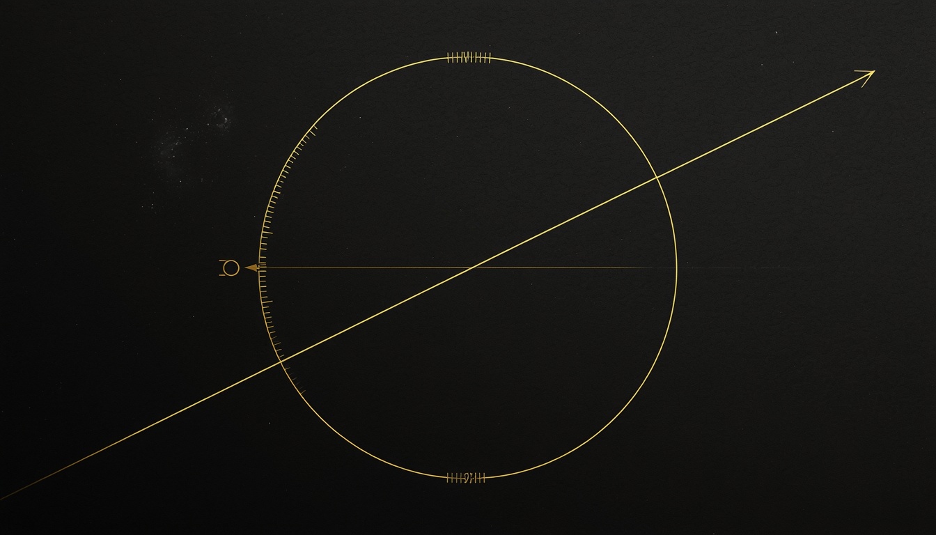 Diagrama do horizonte girando sobre a roda zodiacal, com marcações mostrando que o ponto ascendente avança um grau a cada quatro minutos